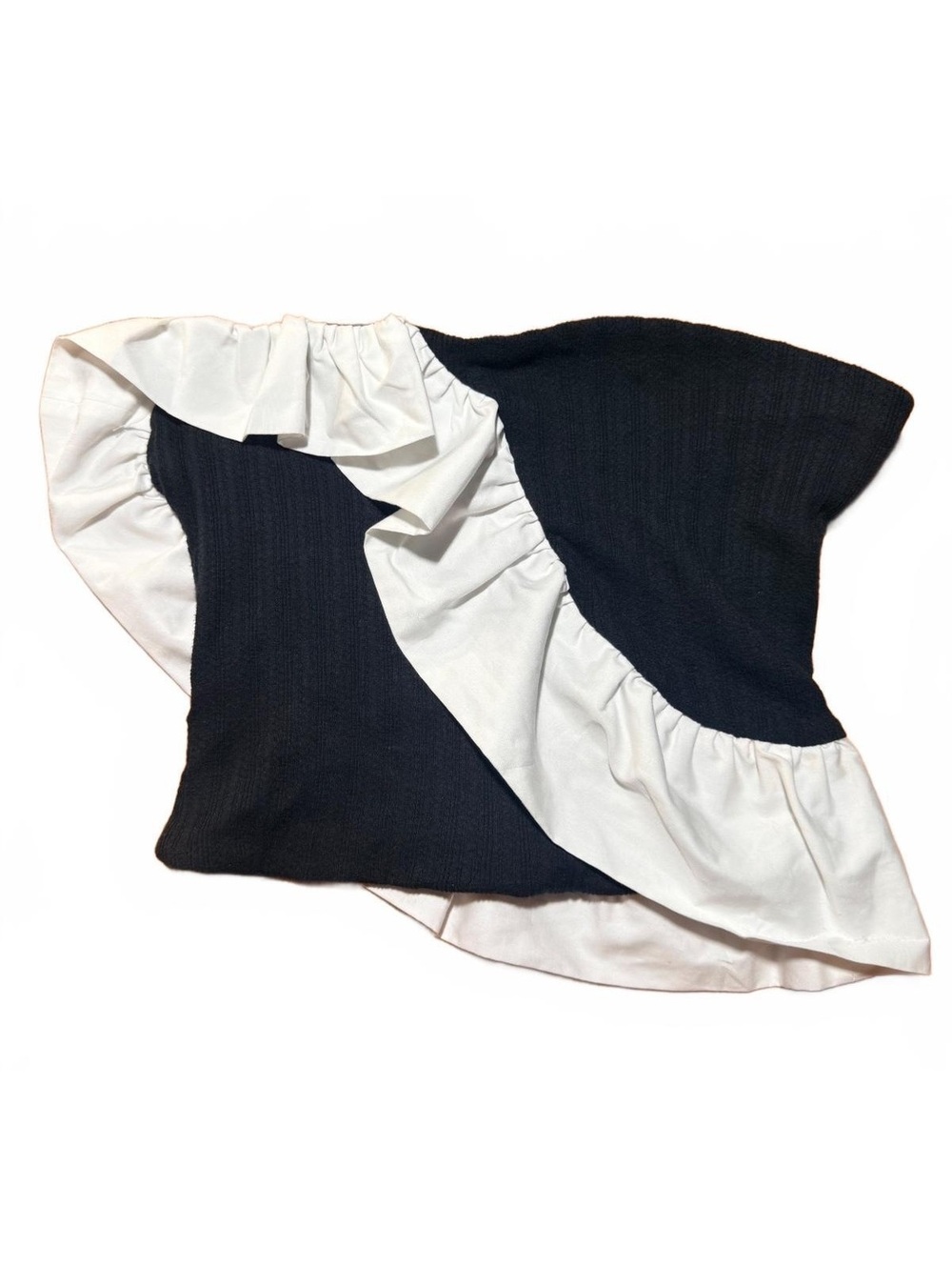 Free People Jagger Knit Tube Top XS Black White Ruffle Strapless NWOT